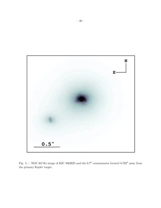 – 40 –




                                                                           N

                                                                   E




                0.5"


Fig. 5.— NGS AO Ks image of KIC 4862625 and the 0.7 contaminator located 0.702 away from
the primary Kepler target.
 