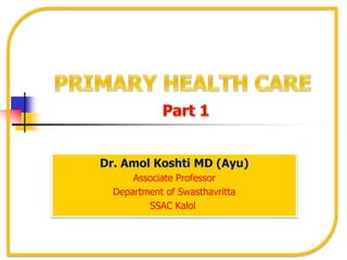 Dr. Amol Koshti MD (Ayu)
Associate Professor
Department of Swasthavritta
SSAC Kalol
 