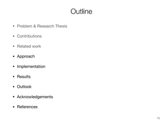 Outline
• Problem & Research Thesis

• Contributions

• Related work

• Approach

• Implementation

• Results

• Outlook

• Acknowledgements

• References
15
 
