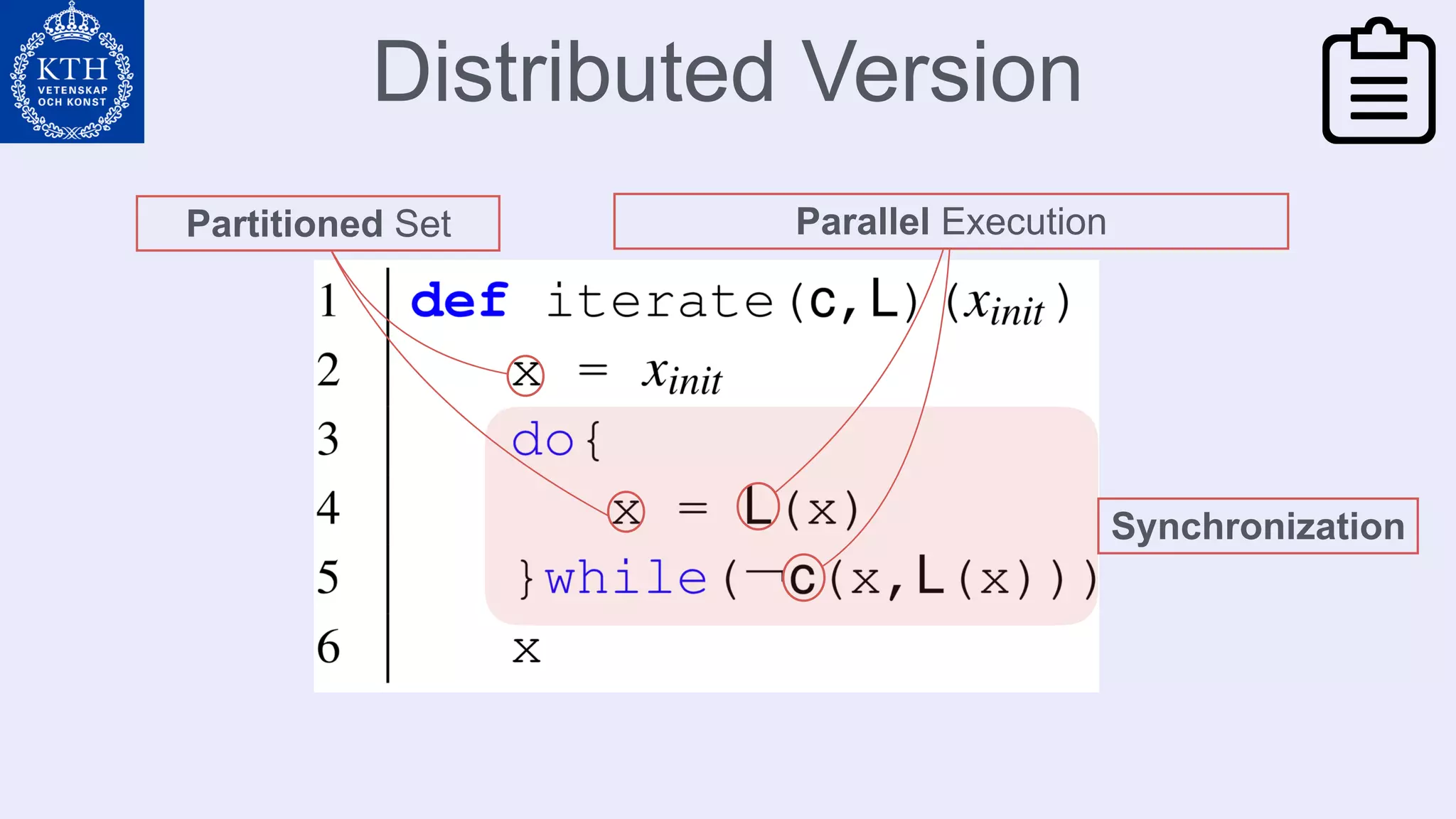 Distributed Version
Partitioned Set Parallel Execution
Synchronization
 