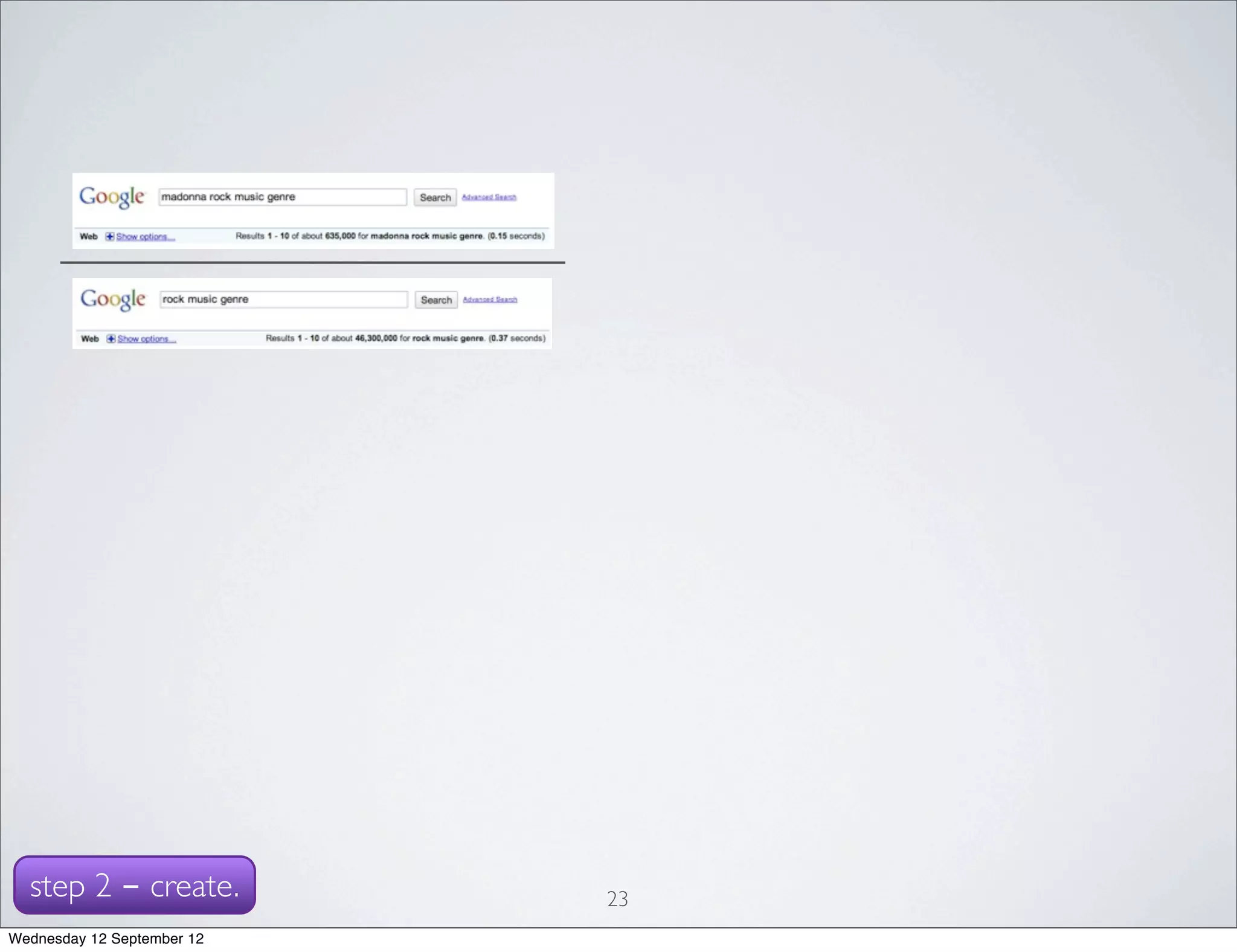 step 2 - create.          23
Wednesday 12 September 12
 