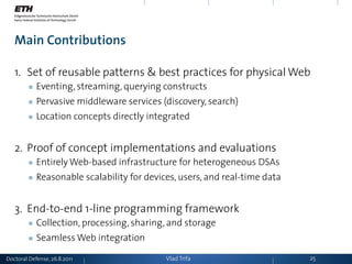 Main Contributions

   1. Set of reusable patterns & best practices for physical Web
        ■ Eventing, streaming, queryi...
