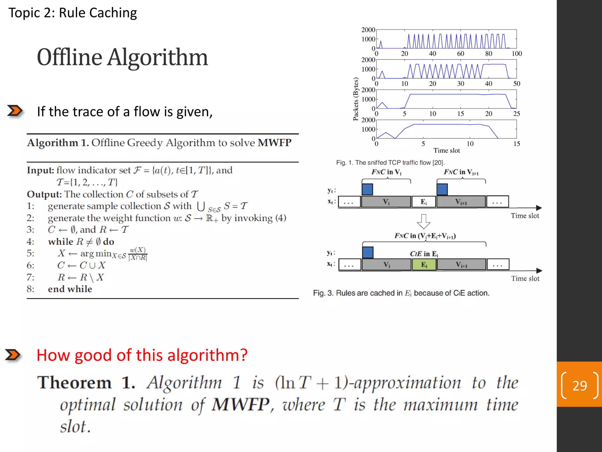 29
How good of this algorithm?
If the trace of a flow is given,
OfflineAlgorithm
Topic 2: Rule Caching
 