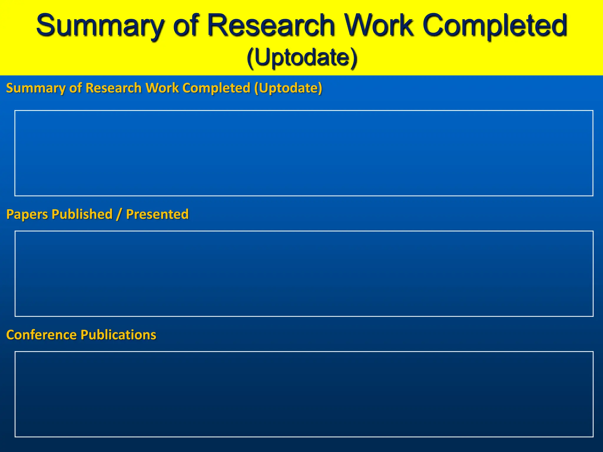Summary of Research Work Completed
(Uptodate)
Summary of Research Work Completed (Uptodate)
Papers Published / Presented
Conference Publications
 