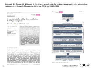 MADS CLAUSEN INSTITUTE
Makadok, R., Burton, R. & Barney, J., 2018. A practical guide for making theory contributions in strategic
management. Strategic Management Journal, 39(6), pp.1530–1545.
11 May 2017
65
 