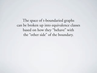The space of t-boundaried graphs
can be broken up into equivalence classes
    based on how they “behave” with
    the “other side” of the boundary.
 