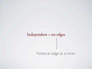 Independent = no edges



     Forbid an edge as a minor
 