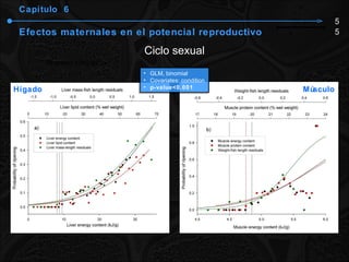 Capítulo  6 Efectos maternales en el potencial reproductivo Ciclo sexual 55 GLM, binomial Covariates: condition p-value<0.001 Hígado Músculo 