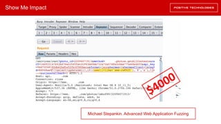 Show Me Impact
Michael Stepankin. Advanced Web Application Fuzzing
 