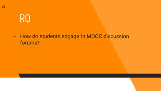 RQ
- How do students engage in MOOC discussion
forums?
24
 
