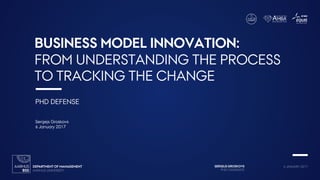 SERGEJS GROSKOVS
PHD CANDIDATE
6 JANUARY 2017
BUSINESS MODEL INNOVATION:
FROM UNDERSTANDING THE PROCESS
TO TRACKING THE CHANGE
PHD DEFENSE
Sergejs Groskovs
6 January 2017
 