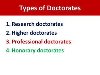 Types of Doctorate Degrees by Prof. Mohamed Labib Salem, March 2011 | PPTX