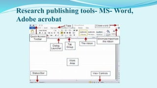 Research publishing tools- MS- Word,
Adobe acrobat
 
