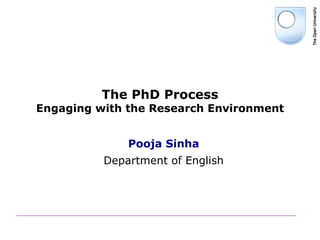 The PhD Process
Engaging with the Research Environment


              Pooja Sinha
          Department of English
 
