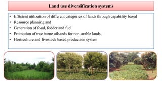 Land use diversification systems
• Efficient utilization of different categories of lands through capability based
• Resou...