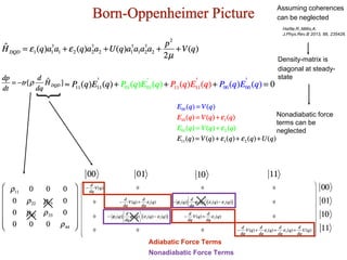 Nonadiabatic force
terms can be
neglected
Density-matrix is
diagonal at steady-
state
Assuming coherences
can be neglected
Adiabatic Force Terms
Nonadiabatic Force Terms
Born-Oppenheimer Picture
Har̈tle,R.;Millis,A.
J.Phys.Rev.B 2013, 88, 235426.
 