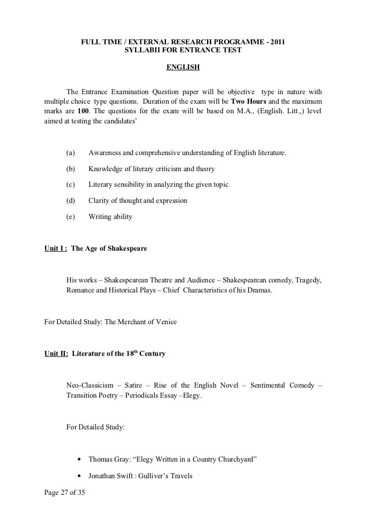 phd english entrance test syllabus