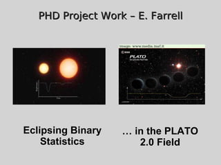 PHD Project Work – E. FarrellPHD Project Work – E. Farrell
Eclipsing Binary
Statistics
… in the PLATO
2.0 Field
 