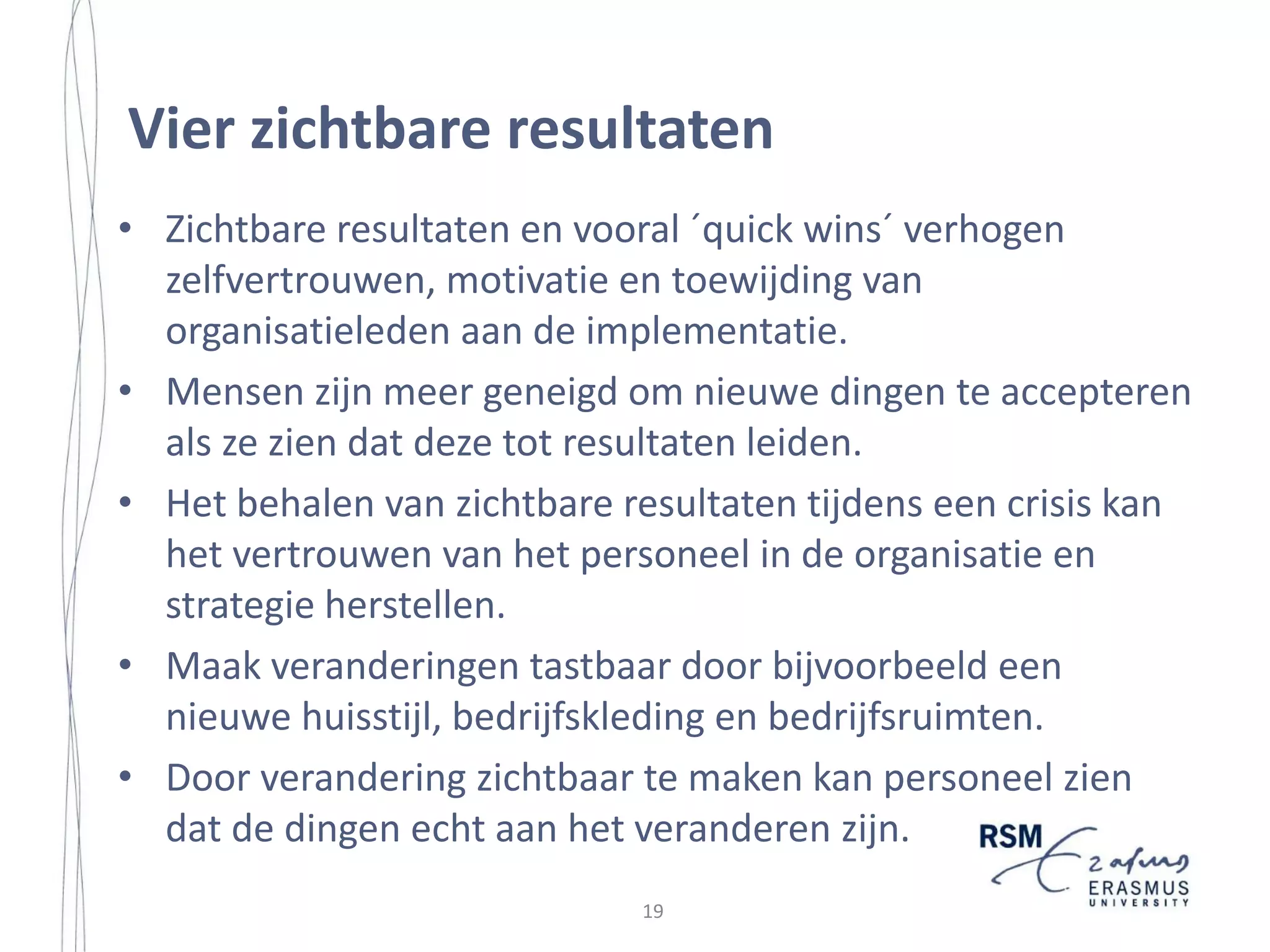 Strategy Implementation in a Small Island Community
focused on the influence of interpersonal processes and issues on strategy
implementation (ibid).
Strategy Implementation Research is Prescriptive and lacks Theory
A long-time challenge of the strategy implementation literature is that it tends to
be normative and oriented toward the logical and normative dimensions of strategy
making, as claimed by Chebat (1999). Skivington and Daft (1991) state that most
research on strategy implementation is conceptual and prescriptive in nature –
suggesting how strategy should be implemented. There are very few precedents in
the literature for studying how individual strategic decisions are actually
implemented (ibid). Therefore, Shrivastava (1986) states that the strategic
management literature is replete with normative models of strategy formulation
and implementation. A reason for this is that normative research has been
encouraged because of its value to practicing managers (ibid). Although the
prescriptive literature has offered many useful ideas for strategy implementation,
these ideas are based in logic rather than on data that supports the use of specific
guidelines, recommendations, and assertions (Nutt, 1986).
Not only tends the implementation literature to be prescriptive in nature, it often
lacks theory as well. This lack of theory development has also been noted in the
adjacent field of planned organizational change, as claimed by Robertson et al.
(1993). Strategy implementation (and formulation) frameworks are largely based
on simple logical analysis supported by case studies or small-sample survey data,
as argued by Shrivastava (1986). Most studies on implementation identify a set of
success factors or barriers to implementation. However, these sets are often not
very comprehensive and lack a theoretical underpinning. Strategy implementation
frameworks are often based on logical argumentations and are not very grounded
in practice (ibid). Consequently, researchers interested in strategy implementation
still face the challenge of a lack of conceptual models on which to build (Noble,
1999). Wernham (1985) argues that the field still lacks a comprehensive theory of
implementation because of the highly complex nature of the phenomenon.
Furthermore, the field of strategic management in general and strategy
implementation in specific often uses elaborate theoretical and normative
frameworks, which are often too complex to be operationalized (Chebat, 1999). As
a result, strategy implementation researchers are often faced with the dilemma to
either use elaborate theoretical frameworks that cannot be verified through
empirical data or observe managers without validated measurement tools (ibid).
Thus, our knowledge of the nature of strategy implementation and the reasons for
its success or failure remains limited (Noble and Mokwa, 1999). Therefore, Miller

6

18

 