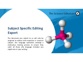 Subject Specific Editing
Expert
The document you submit to us will only be
assigned to editors with expertise in research
subject. Our language specialists undergo a
meticulous training process to ensure they
catch all those silly language mistakes you
might miss in your writing.
 