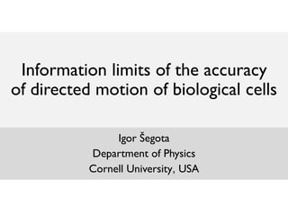 Igor Šegota
Department of Physics
Cornell University, USA
Information limits of the accuracy
of directed motion of biological cells
 