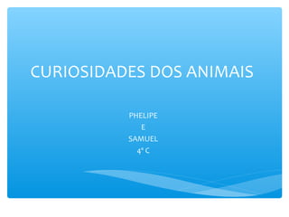 CURIOSIDADES DOS ANIMAIS

          PHELIPE
             E
          SAMUEL
            4º C
 
