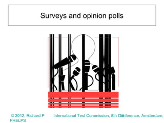 Surveys and opinion polls




© 2012, Richard P                                      19
                    International Test Commission, 8th Conference, Amsterdam,
PHELPS
 