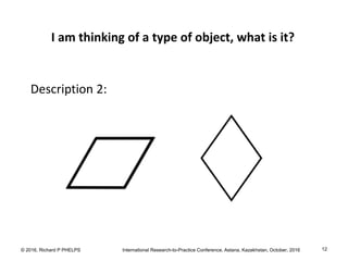 © 2016, Richard P PHELPS International Research-to-Practice Conference, Astana, Kazakhstan, October, 2016 12
I am thinking of a type of object, what is it?
Description 2:
 