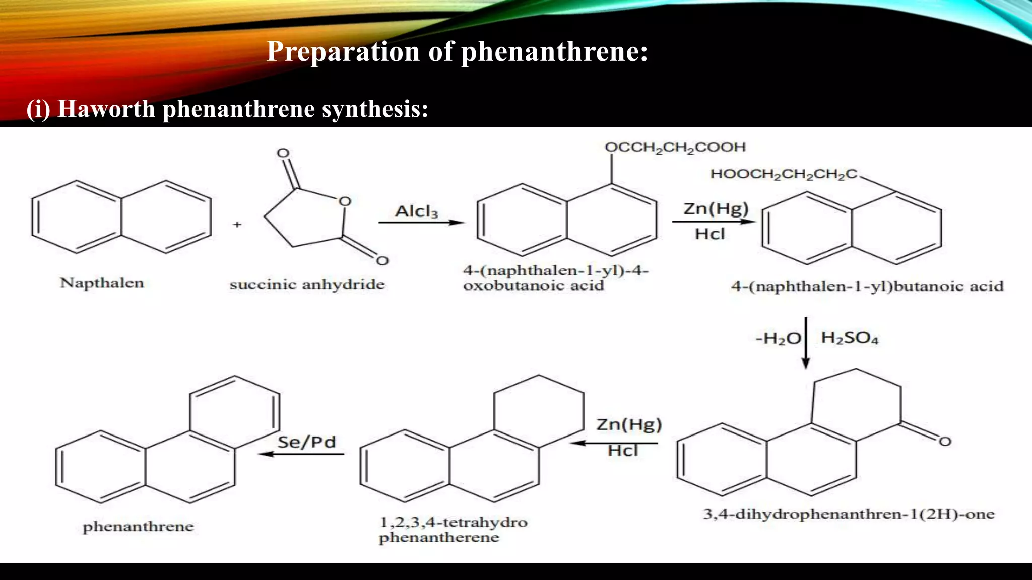 Preparation of phenanthrene:
(i) Haworth phenanthrene synthesis:
 