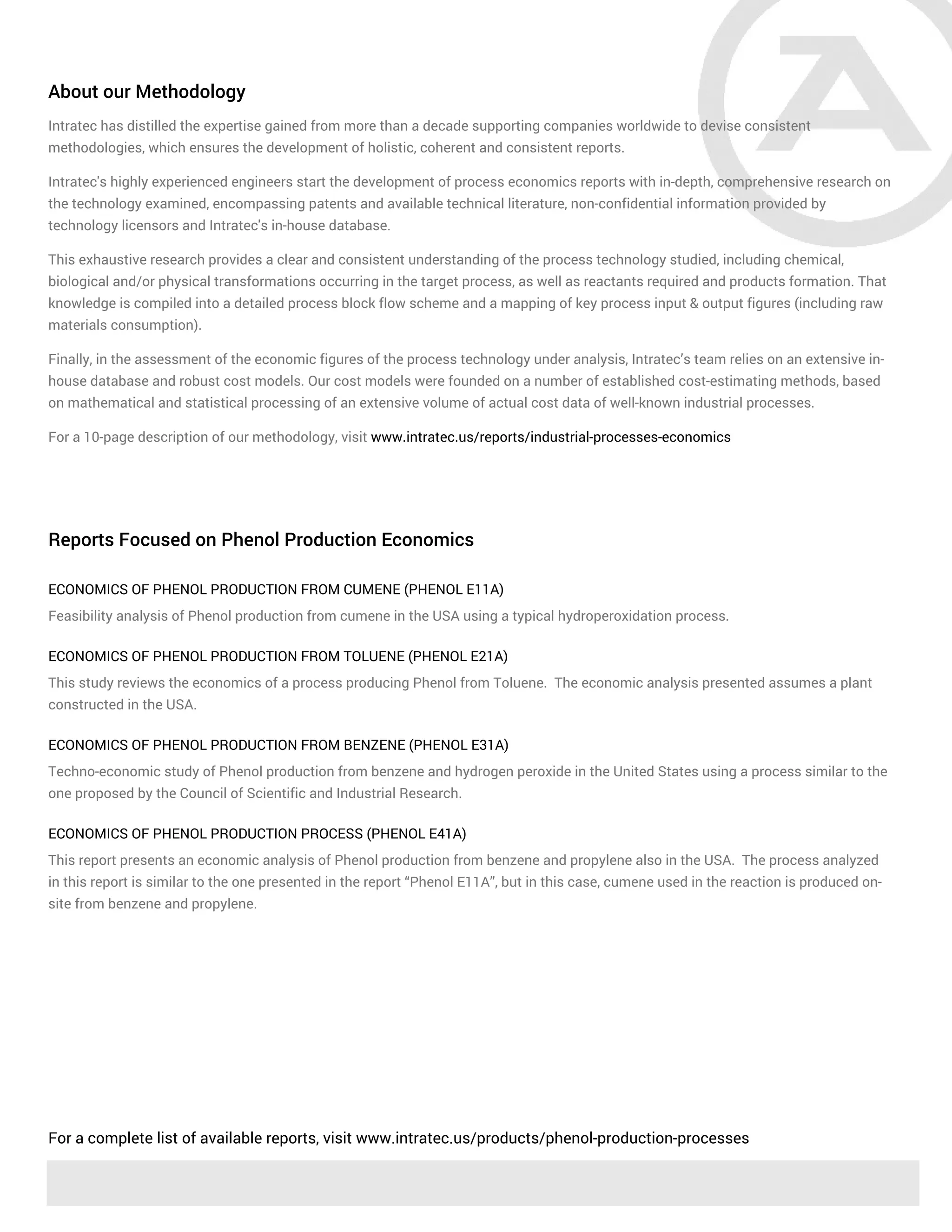 Economics of Phenol Production Processes PDF