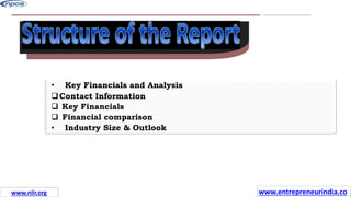 www.guavacorps.com
12
• Key Financials and Analysis
Contact Information
 Key Financials
 Financial comparison
• Industry Size & Outlook
www.entrepreneurindia.co
www.niir.org
 
