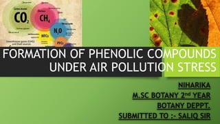 FORMATION OF PHENOLIC COMPOUNDS
UNDER AIR POLLUTION STRESS
NIHARIKA
M.SC BOTANY 2nd YEAR
BOTANY DEPPT.
SUBMITTED TO :- SALIQ SIR
 