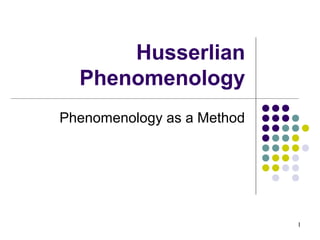 11
Husserlian
Phenomenology
Phenomenology as a Method
 