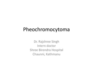 Pheochromocytoma
Dr. Rajshree Singh
Intern doctor
Shree Birendra Hospital
Chaunni, Kathmanu
 