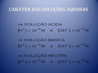 CARÁTER DAS SOLUÇÕES AQUOSAS
 