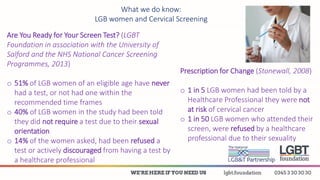 What we do know: Breast Screening
and LGBT+ Communities
There is limited evidence of the extent of breast screening covera...