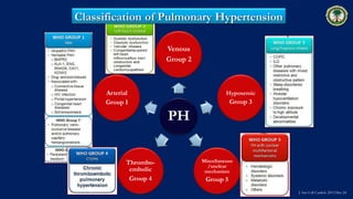 PH
Venous
Group 2
Hypoxemic
Group 3
Miscellaneous
/unclear
mechanism
Group 5
Thrombo-
embolic
Group 4
Arterial
Group I
Classification of Pulmonary Hypertension
J Am Coll Cardiol. 2013 Dec 24
 
