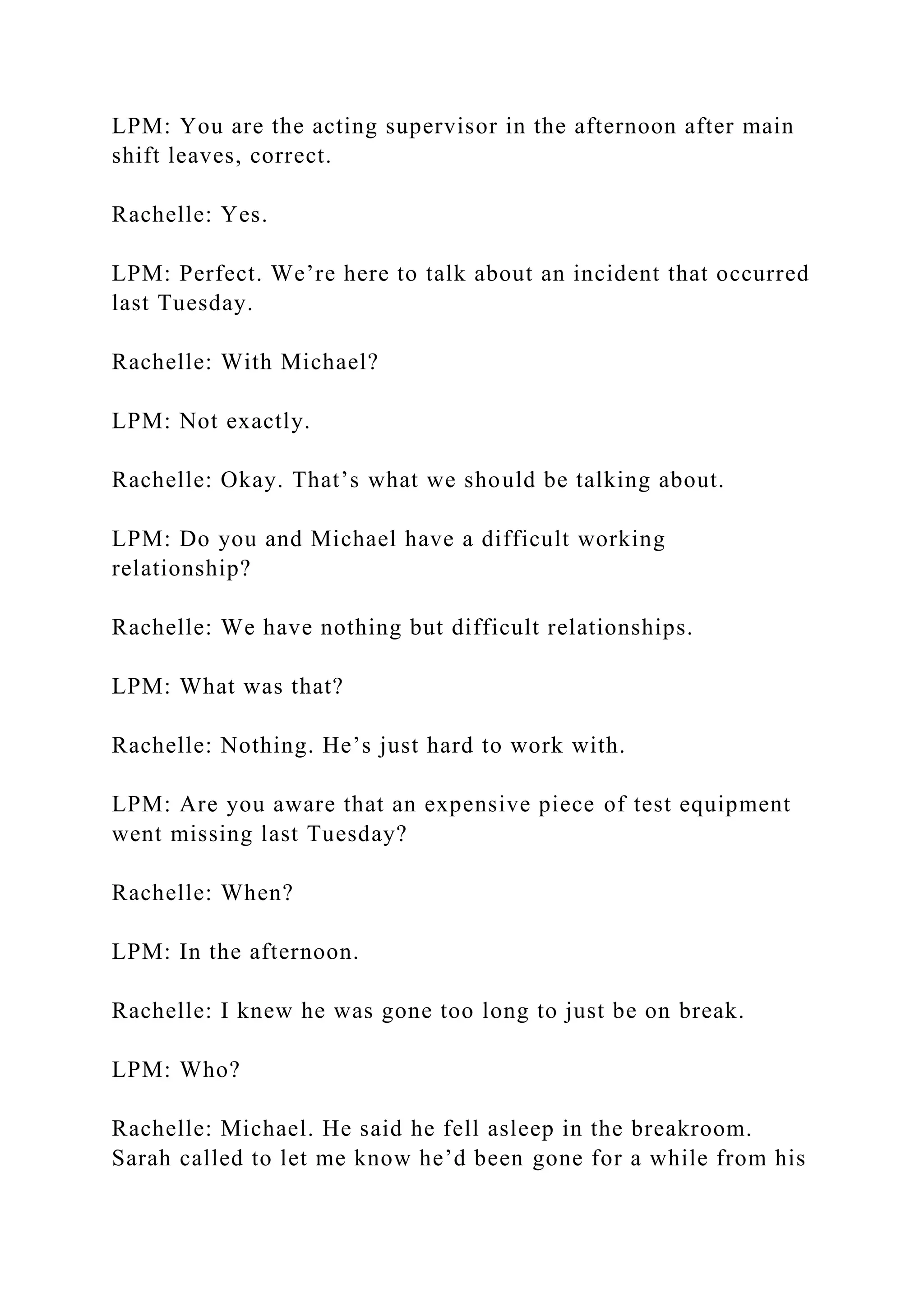 PHI201Loss Prevention Interview Transcripts for Michael, Sar.docx
