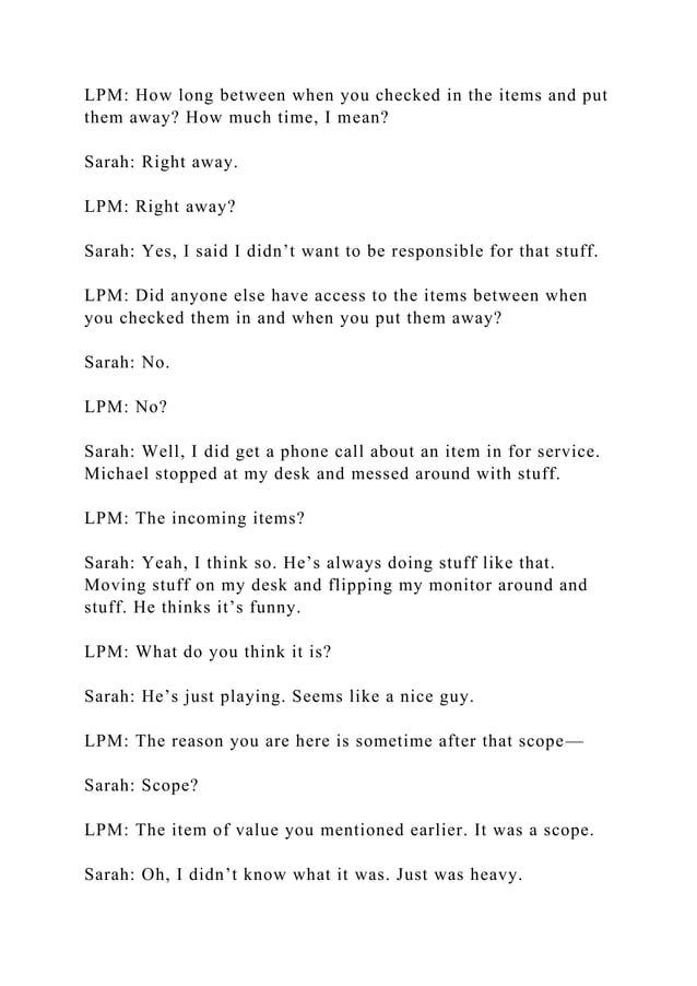 PHI201Loss Prevention Interview Transcripts for Michael, Sar.docx