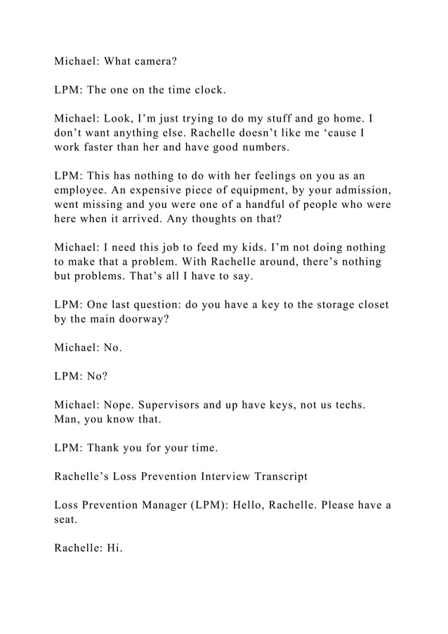 PHI201Loss Prevention Interview Transcripts for Michael, Sar.docx