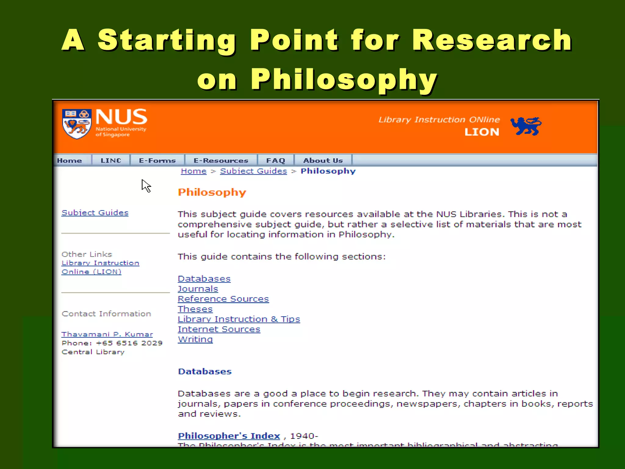 A Starting Point for Research on Philosophy 