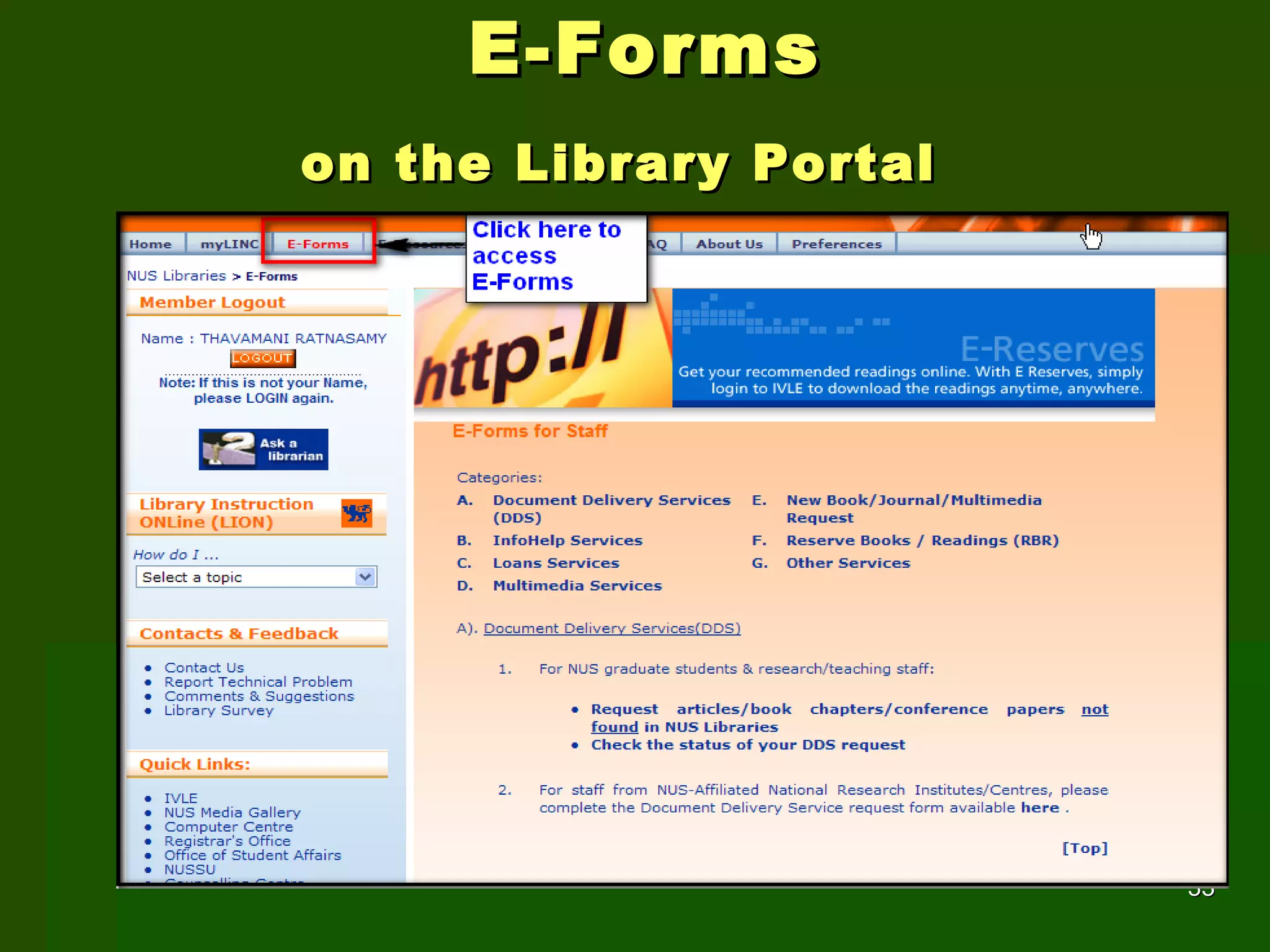 E-Forms on the Library Portal  