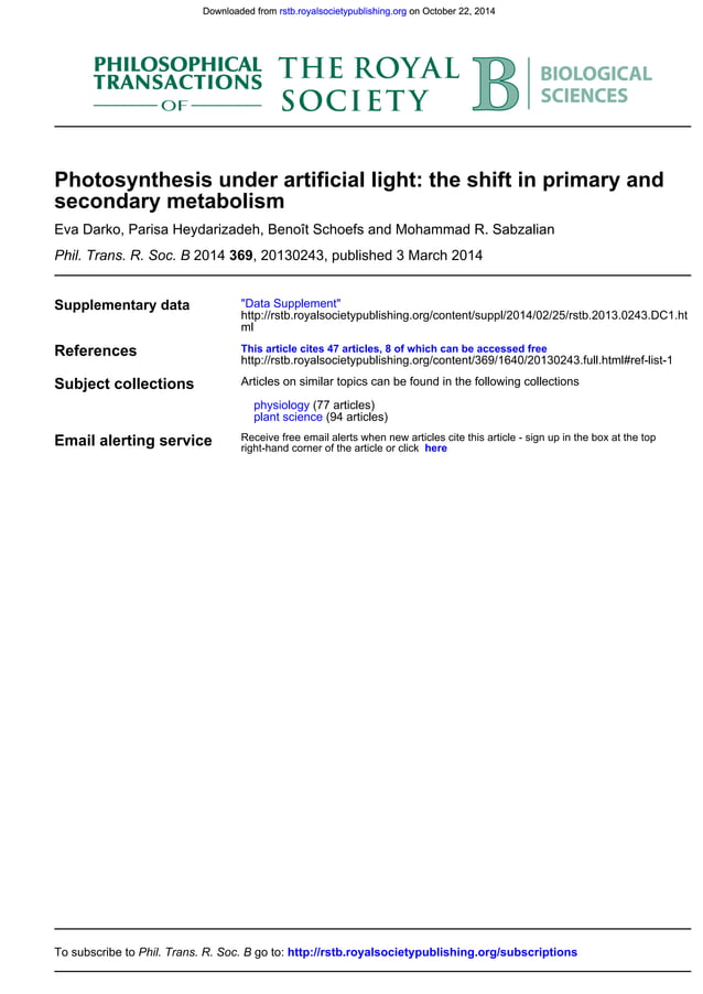 Photosynthesis under artificial light the shift in primary and