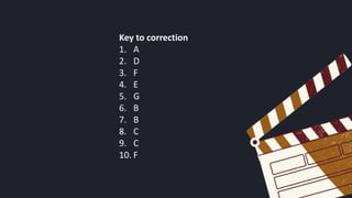 Key to correction
1. A
2. D
3. F
4. E
5. G
6. B
7. B
8. C
9. C
10. F
 