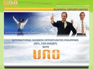 BUSINESS OPPORTUNITIES
INTERNATIONAL BUSINESS OPPORTUNITIES PHILIPPINES
(INTL. FOR EXPORT)
WITH
 