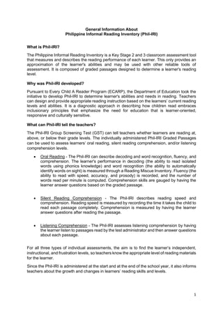 Junior High School Phil IRI Manual powerpoint presentation | PDF