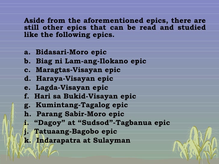parang sabir Other forms of pre-spanish poetryeepigrams, riddles, chants, maxims, proverbs or sayings1 epigrams (salawikain) these havebeen customarily used and served as lawsor rules on good behavior by our ancestorsto others, these are like allegories orparables that impart lessons for the young example: aanhin pa ang damo kung patay na ang kabayo 10 2. parang sabir Other forms of pre-spanish poetryeepigrams, riddles, chants, maxims, proverbs or sayings1 epigrams (salawikain) these havebeen customarily used and served as lawsor rules on good behavior by our ancestorsto others, these are like allegories orparables that impart lessons for the young example: aanhin pa ang damo kung patay na ang kabayo 10 2.