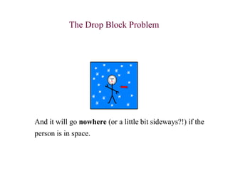 The Drop Block Problem
And it will go nowhere (or a little bit sideways?!) if the
person is in space.
 