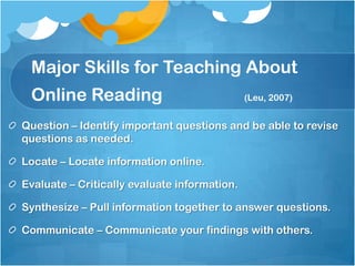 Question – Pre-reading StepsBrainstorm what students knowAssess background knowledge – do I need to do some easy reading? (Internet Bkg. Building)What do I want to learn?