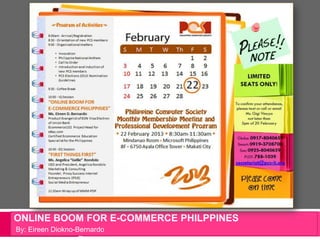 ONLINE BOOM FOR E-COMMERCE PHILPPINES
By: Eireen Diokno-Bernardo
 